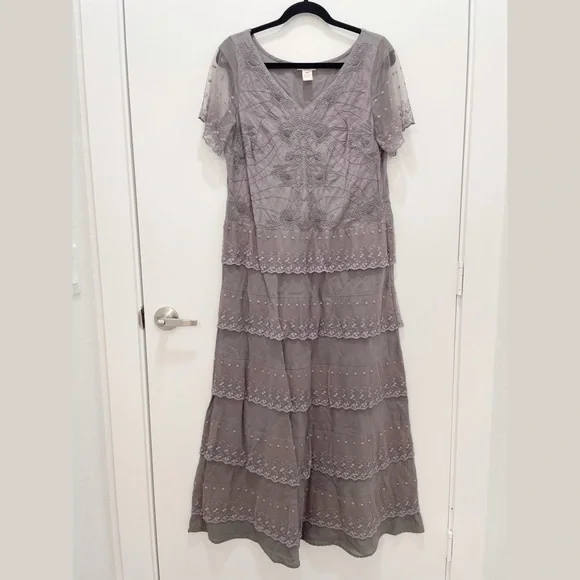Gray Linen and Lace Sundance Ankle Length Dress - 12 - Picture 2 of 7
